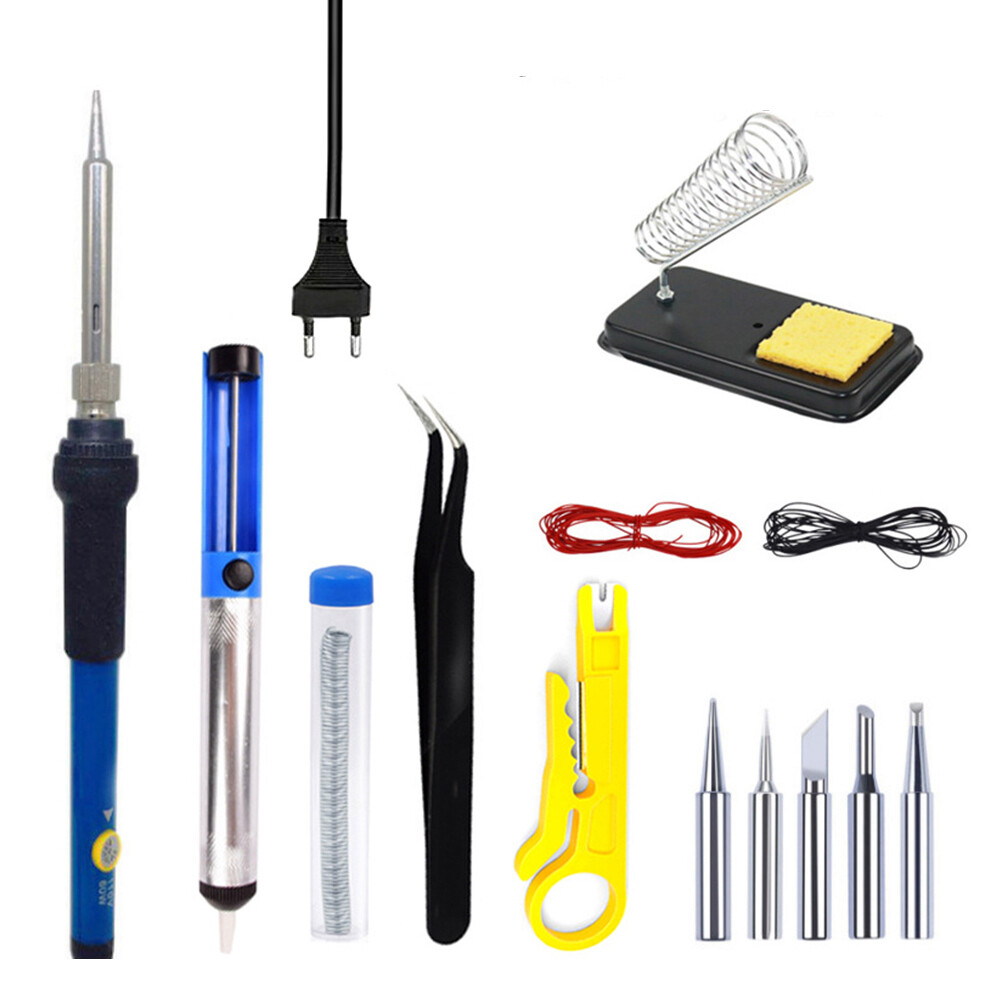 Soldering Iron Kit Electronics 60W Adjustable Temperature Welding Tool 5pcs Soldering Iron Tip /Soldering Iron Stand /Desoldering Pump /Tweezers /Solder Wire /Carry Bag