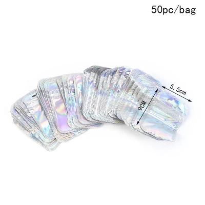 【kongzicheng】50Pcs Laser Aluminum Foil Mylar Zip Lock Bags Reclosable Candy Pouch Packaging