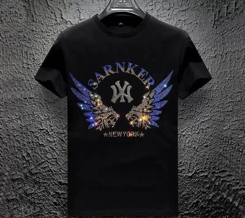 Naimo New Men's Hot Rhinestone Short Sleeve T-shirt Round Neck Men's Casual T-shirt Summer Large Size Men's Young Student Short Sleeve T-shirt