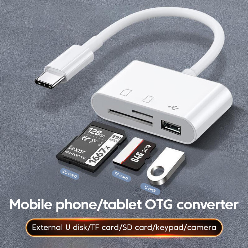 3 trong 1 đầu đọc thẻ Type-C Bộ chuyển đổi OTG USB Mini SD/Đầu đọc thẻ TF Đầu Đọc Thẻ cho Iphone Android Loại C Cáp truyền dữ liệu bền