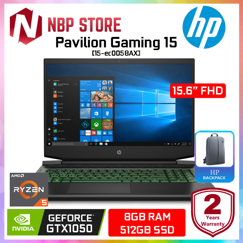 HP Pavilion Gaming 15-ec0058AX 15.6 FHD Gaming Laptop ( Ryzen 5-3550H, 8GB, 512GB SSD, GTX1050 3GB, W10 ) Malaysia