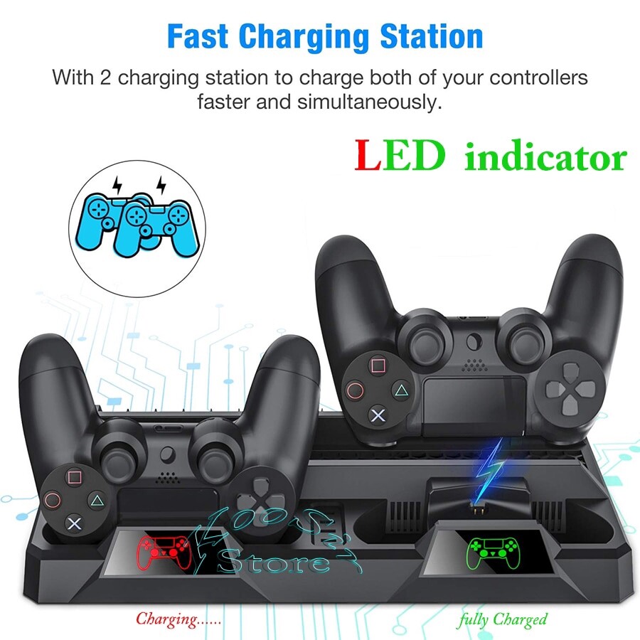 PS4/ PS4 Pro/ PS4 Slim Giao Diện Điều Khiển Dọc Đứng 2 Điều Khiển đế sạc 2 quạt tản nhiệt 16 Trò Chơi Lưu Trữ Cho Sony PlayStation 4