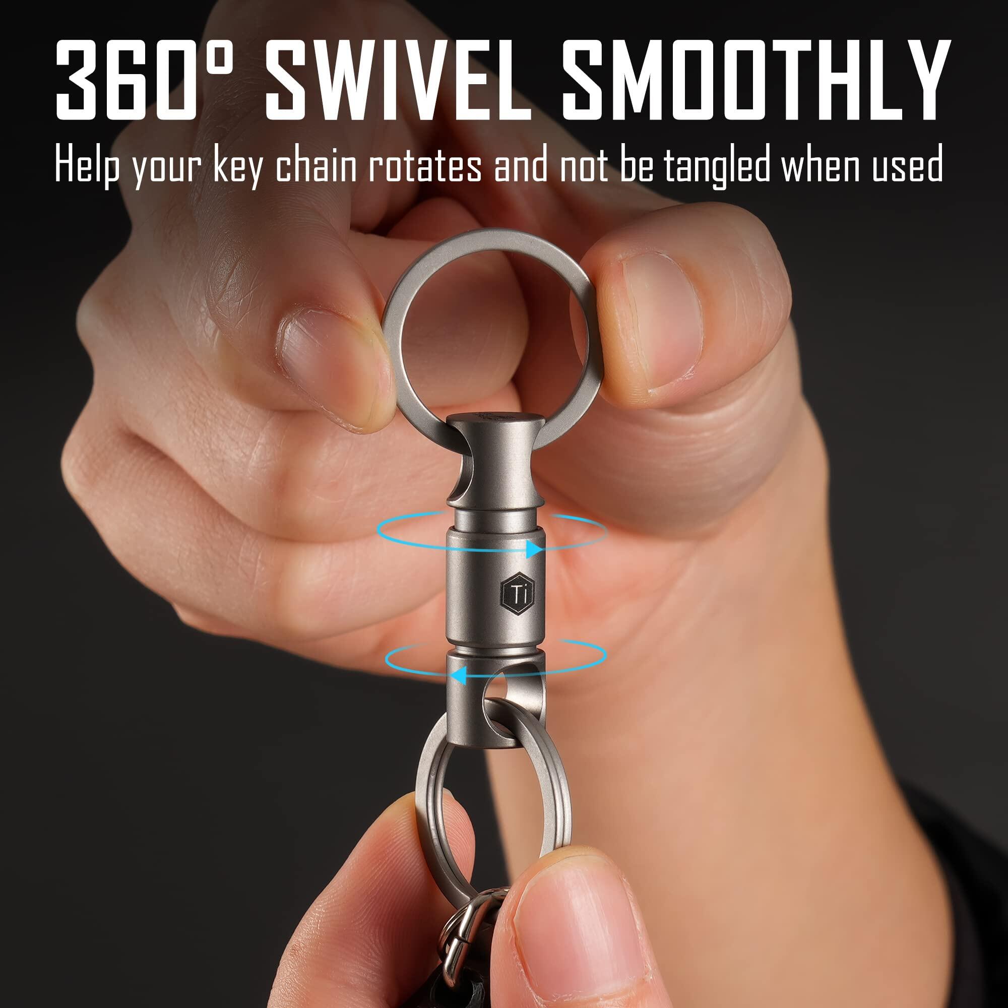 KeyUnity KA24 Double-end Swivel Keychain Key Ring Connector, Titanium Rotatable Key Linker for Carabiner & Wind Chime