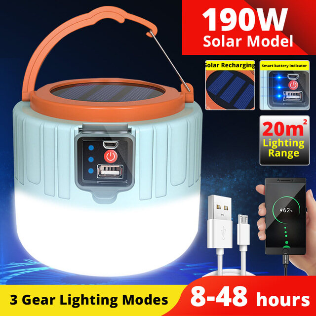 Vtto 60w 190w 280w led night market light solar light led bulb lamp camping light emergency night for night market outdoor tent fishing hiking