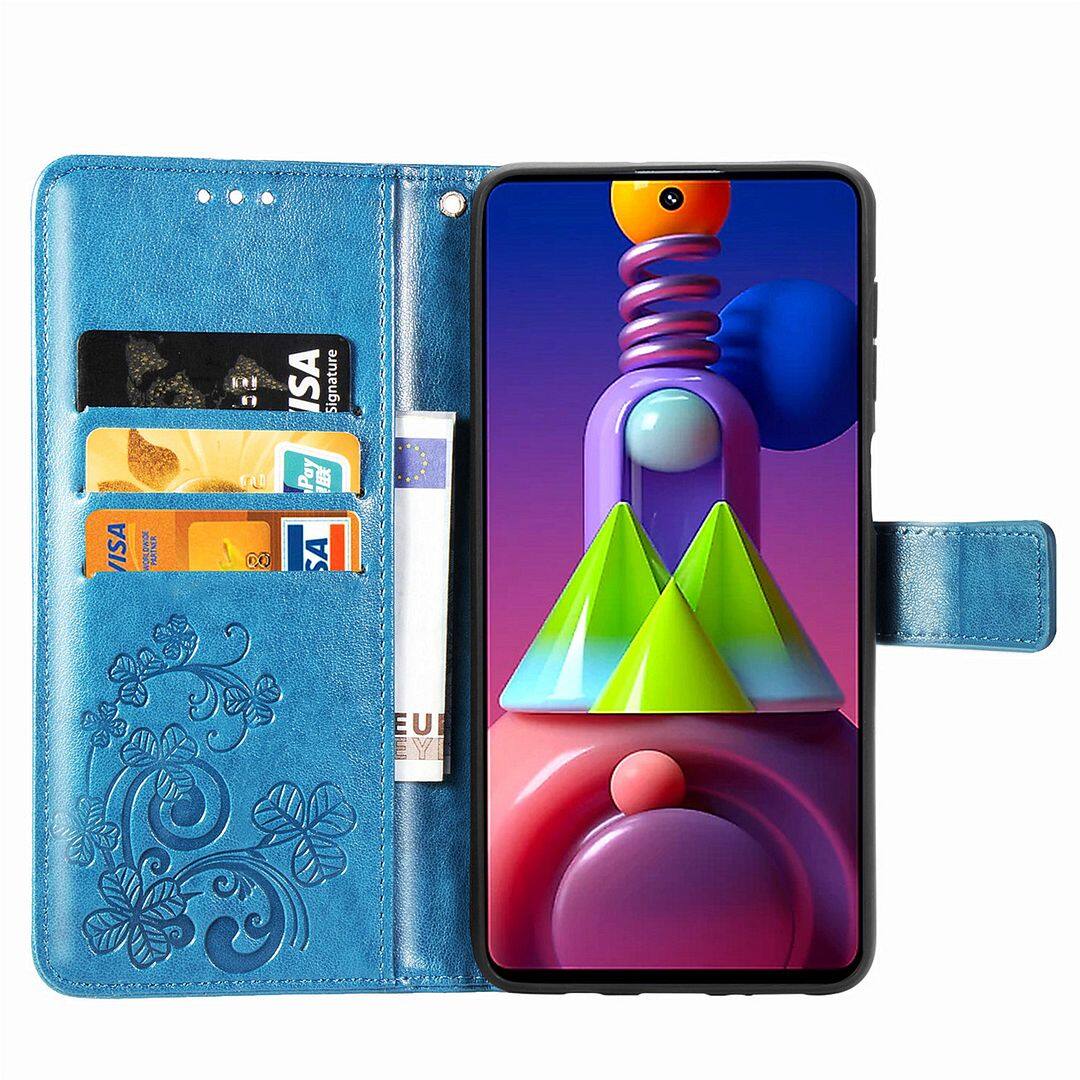 FAYANGRIES For Samsung Galaxy M51 (6.7 ) Case, Clover Embossing Solid color Phone Casing Flip Advanced Business PU Leather Cover Stand Support Bracket Succinct Wallet