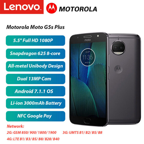 (Miễn Phí Vận Chuyển) Điện Thoại Lenovo Moto G5s Plus 4G Điện Thoại Thông Minh Mở Khóa Vân Tay NFC 4GB + 64GB 5.5 Inch Dual 13MP Android 7.1.1 Octa Core 3000MAh