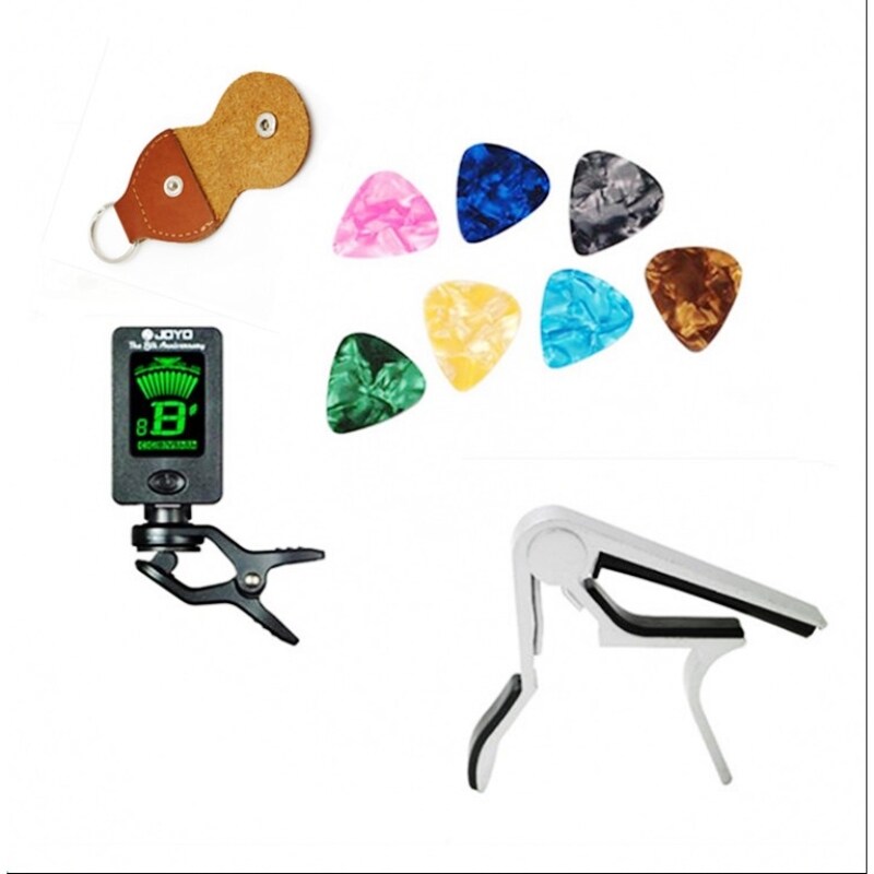 Tool Kit Guitar Tuner + Capo + Plectrum Holder + 8 Celluloid Picks Tuning Capotraste Mediator Case Guitarra Parts Accessories Malaysia
