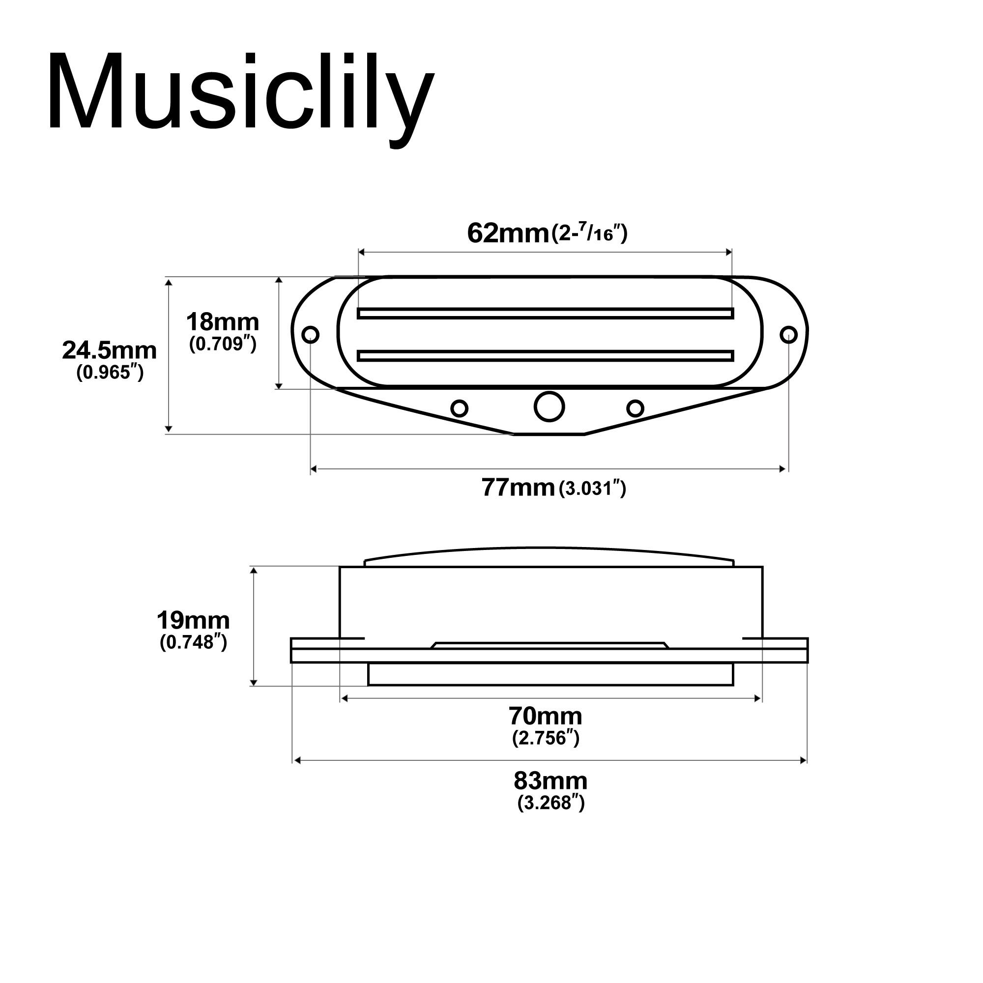 Musiclily Basic High Output Dual Hot Rails Ceramic Single Coil Sized Humbucker Pickup for Strat Style Electric Guitar