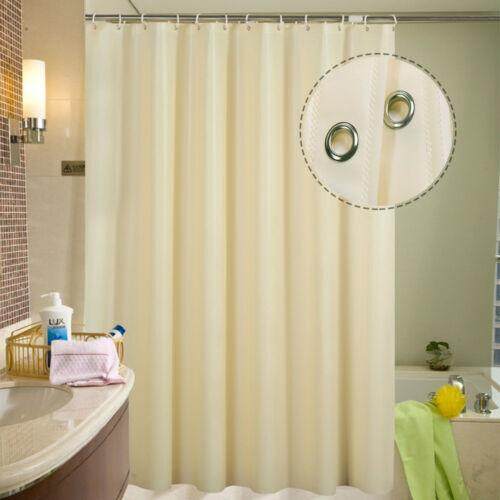 Fabric Shower Curtain Plain Extra Wide Long Standard Curtains 12 Hooks Rings