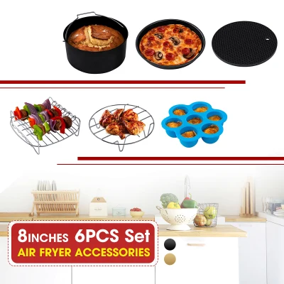 6Pcs 8" Air Fryer Accessories Set Cake Pizza Baking Pan Fit 3.8-6.8QT
