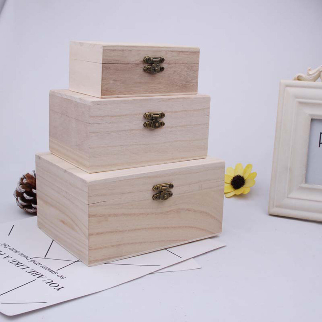 Wooden Boxes Plain Wood Storage Box Case for Jewellery Boxes Craft Gift