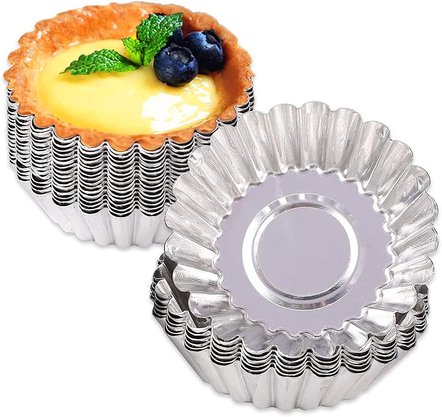 PZRT 2pcs 4.5 Inches Non-Stick Quiche Pan Egg Tart Mold Flower Shape Reusable Cupcake and Muffin Baking Cup Tartlets Pans Kitchen Baking Tool 