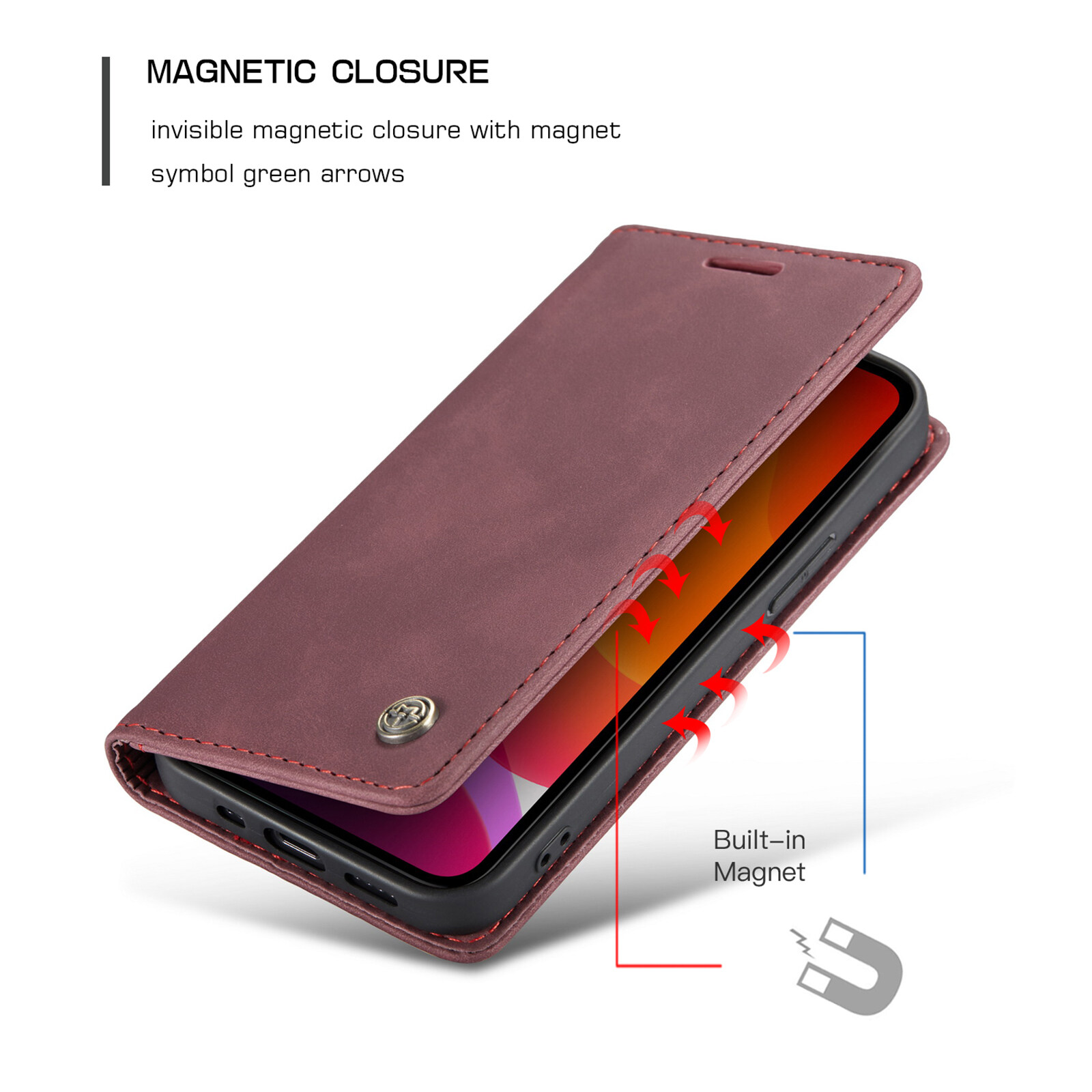 CASEME 013 Series, Bao Da Lật Tự Động Hấp Thụ Cho iPhone 6 7 8 Plus X XR XS Max iPhone 11 Pro Max Ốp Nam Châm Cho iPhone 12 / 12 Mini / iPhone 12 Pro Max