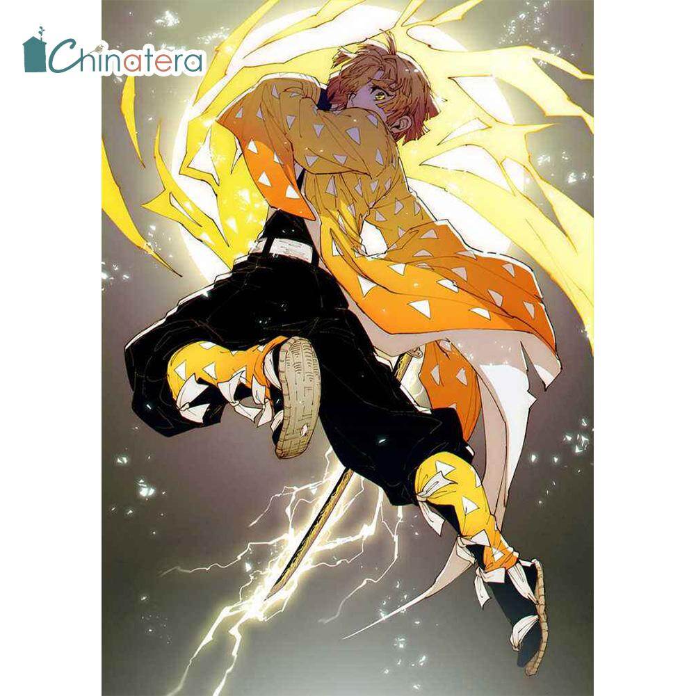 [Chinatera] Demon Slayer Nezuko Zenitsu Shinobu 5D DIY Full Drill Round Diamond Painting Japanese Anime Characters Diamond Embroidery Mosaic Kit Home Decor for Bead Art Wall Gift