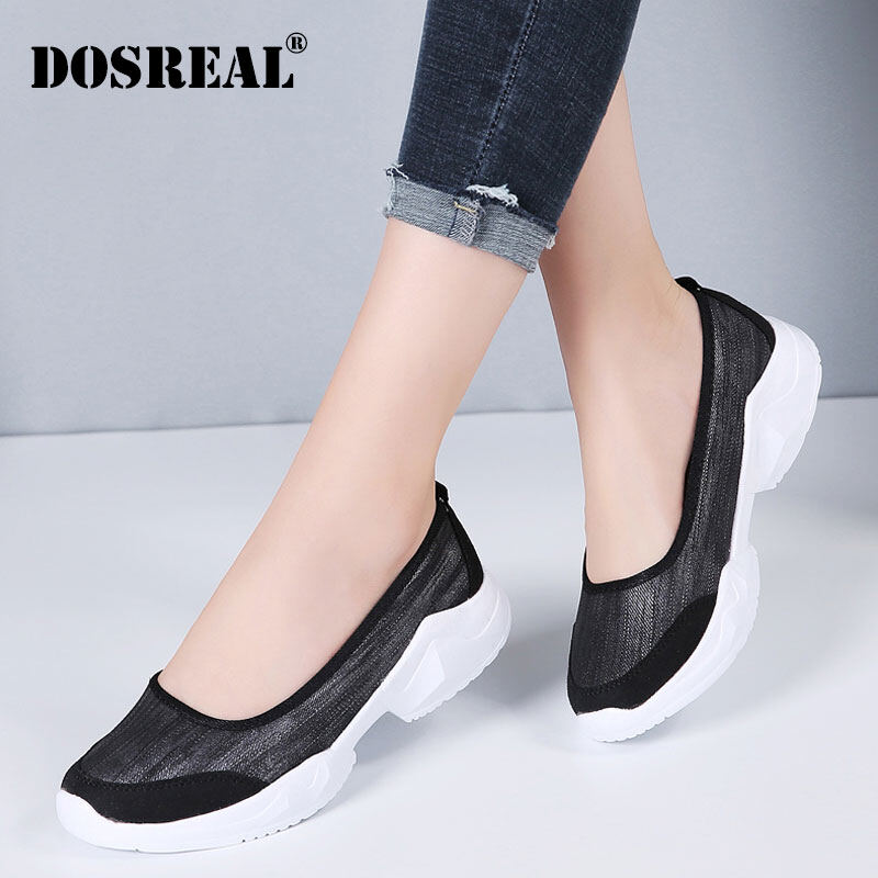 DOSREAL Wedge Shoes Women Slip On Casual Shoes Korean Sneakers Women Flat Walking Shoes Black Loafers Fashion Women Shoes Plus Size 42