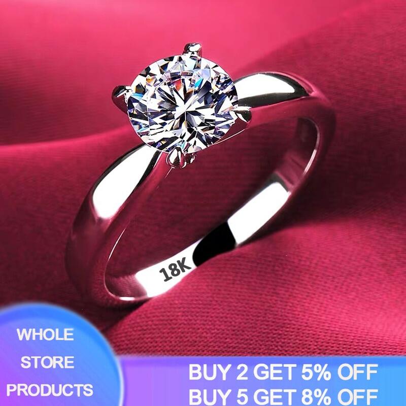 With Certificate 18K White Rings for Women 2.0ct Round Cut Zirconia Diamond Solitaire Ring Wedding Band Engagement Bridal