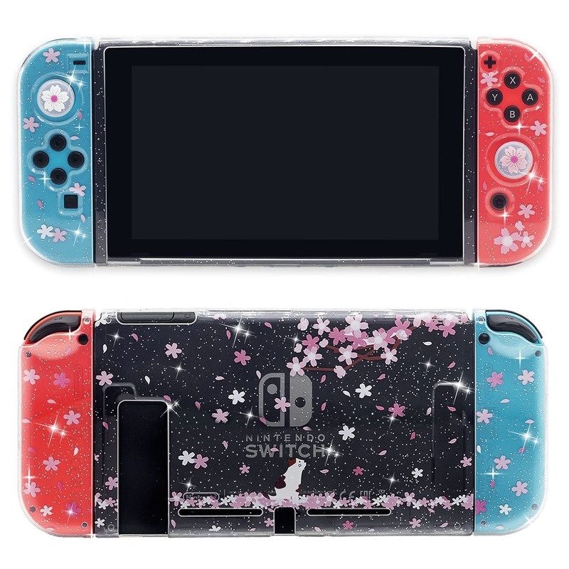 Ốp Mềm Kim Tuyến Sakura Vỏ Bảo Vệ Vỏ Bọc Lấp Lánh Cho Nintendo Switch NS JoyCon Miếng Bảo Vệ Pha Lê + 2 Miếng Kẹp Ngón Tay Cái