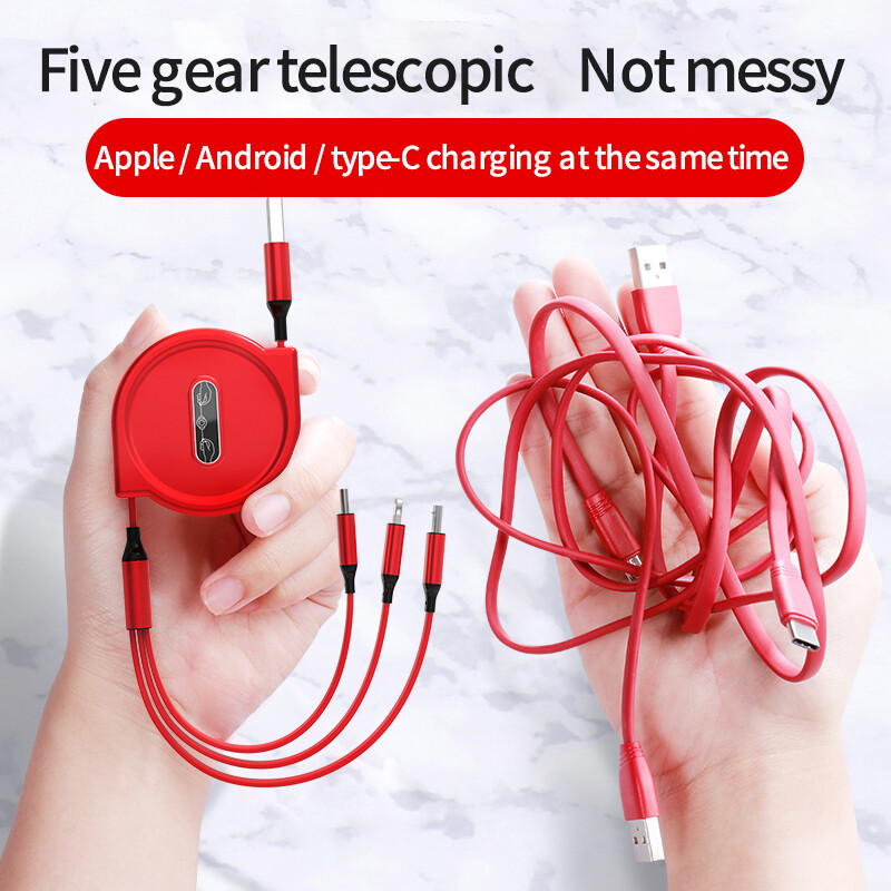 VAORLO Cáp Sạc 3 Trong 1 Có Thể Thu Vào Cho Android Iphone Type-C Điện Thoại Di Động Dây Sạc USB Di Động Đa Năng Cáp Sạc Nhanh