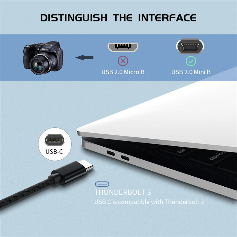 Ecily loại USB C để USB mini Cáp sạc nhanh USB2.0 Cáp truyền dữ liệu Sạc cho máy tính đồng bộ hóa truyền dữ liệu