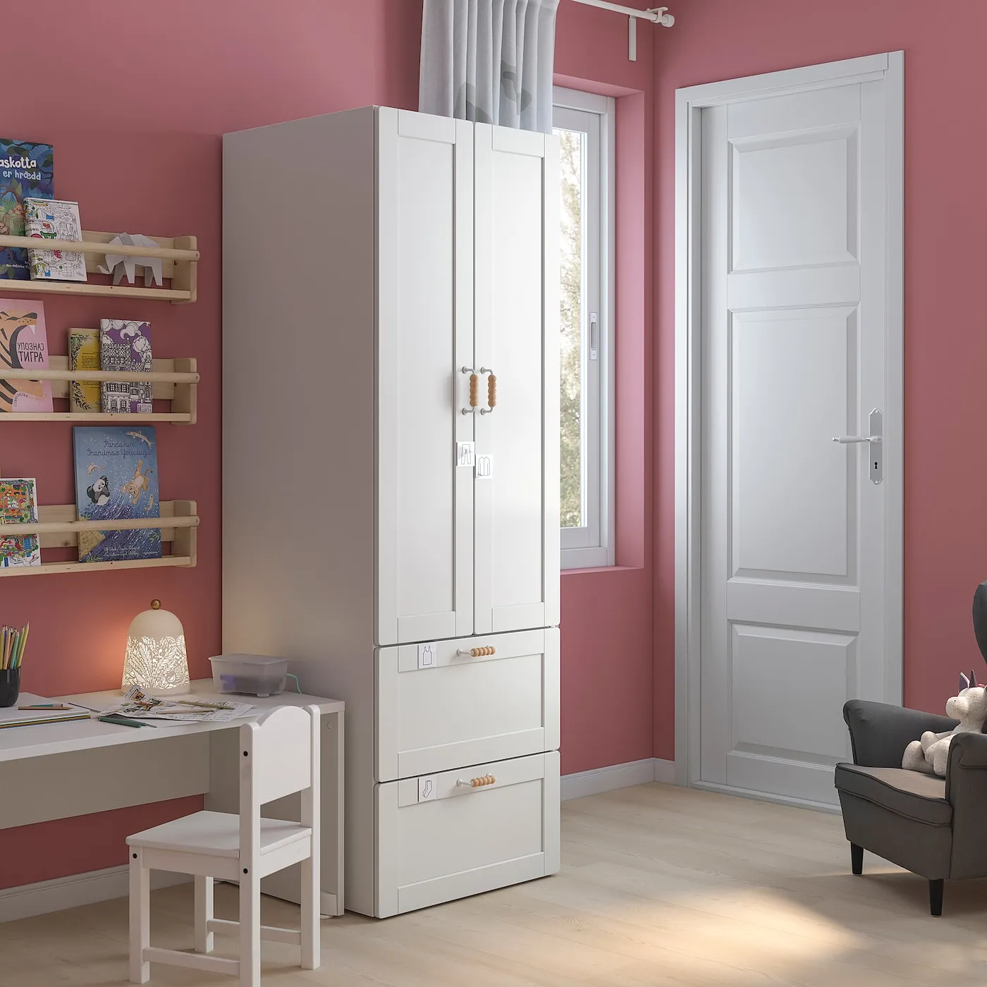 [ส่งฟรี ] ตู้เสื้อผ้าเด็ก ตู้เสื้อผ้า Wardrobe For Kids, white with frame/with 2 drawers Wardrobe closet Wardrobe storage organizer ตู้เสื้อผ้าเด็กไม้ ตู้เสื้อผ้าเด็ก ห้องนอนเด็ก สวยงาม  แข็งแรง ปลอดภัย