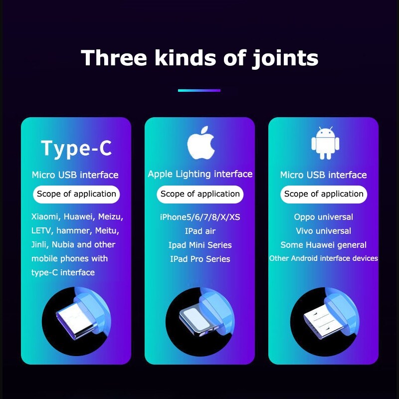 1m/2m 5A Fast Charging Cable For iPhone 13 12 Pro Micro USB Type C Flow Luminous Lighting LED Kable Data Cord For Samsung Huawei  04