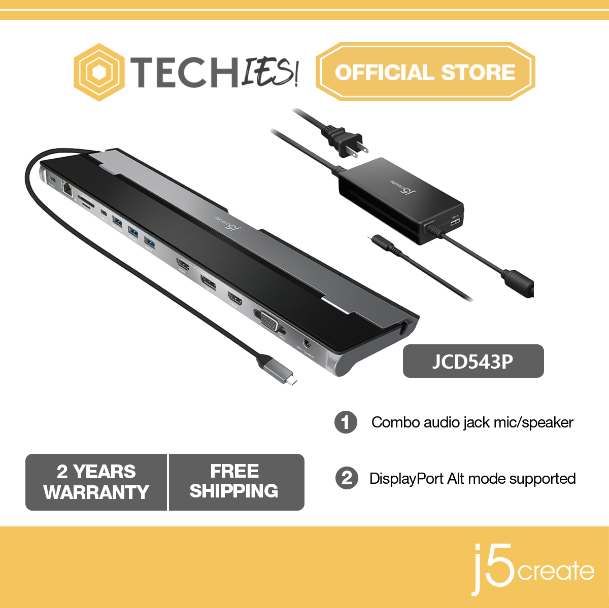 j5create JCD543P 13 in 1 USBC PD 100W Triple Display Support Up to 4K