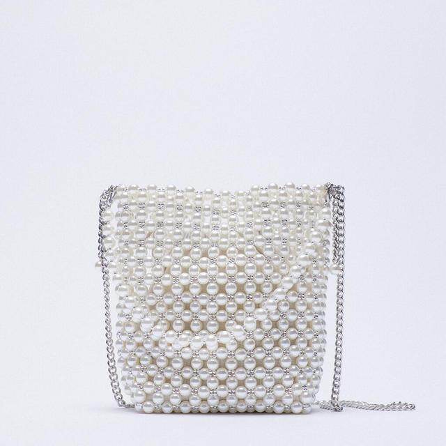👜 ZA New Pearl Beaded Bag White Beaded Fairy Portable Messenger Bags with Chain Female Purses and Handbags Cross Body Bag Woman