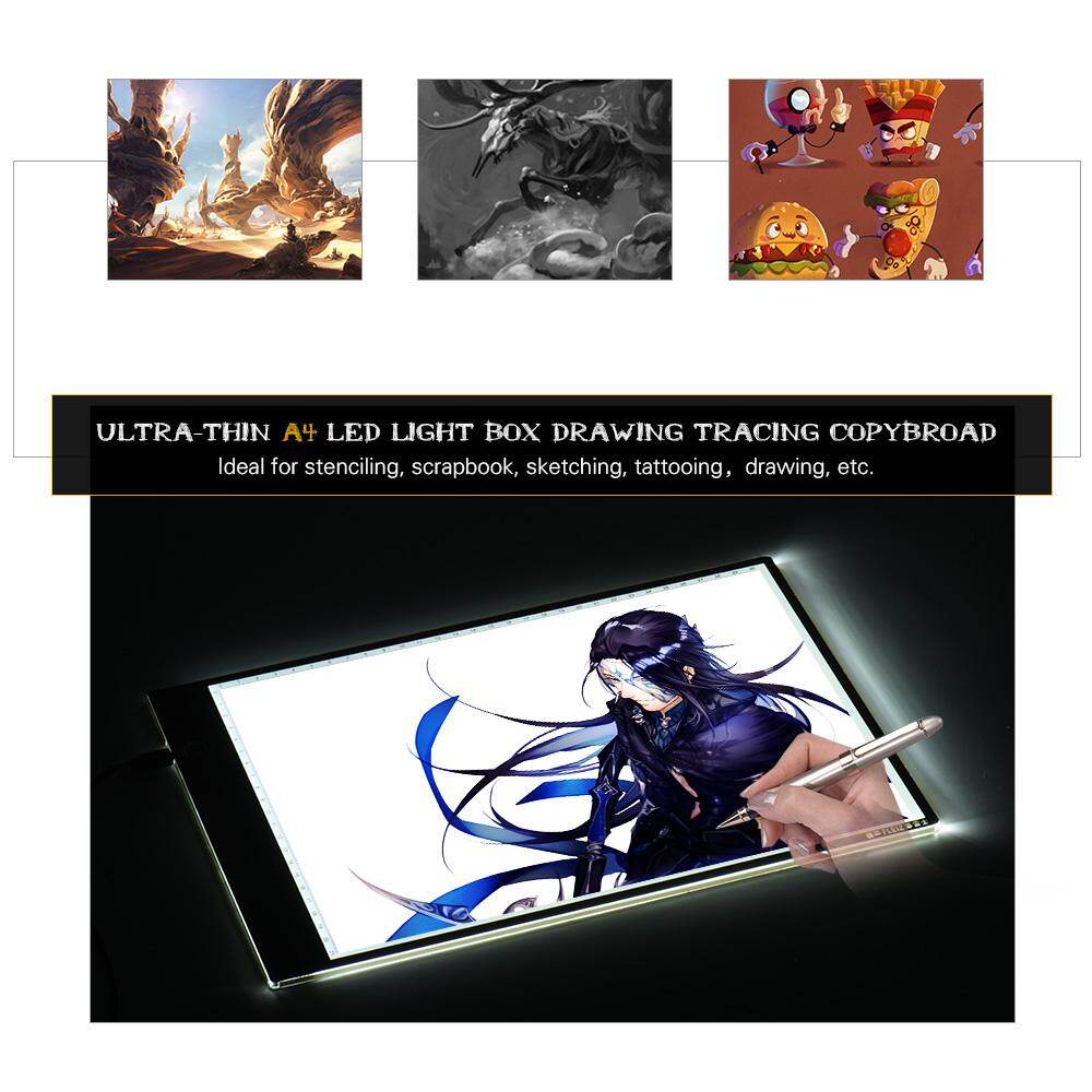 Portable A4 LED Light Box Drawing Tracing Tracer Copy Board Table Pad Panel Copyboard with 3-mode Brightness Black Edge Scale for Artist Animation Sketching Architecture Calligraphy Stenciling