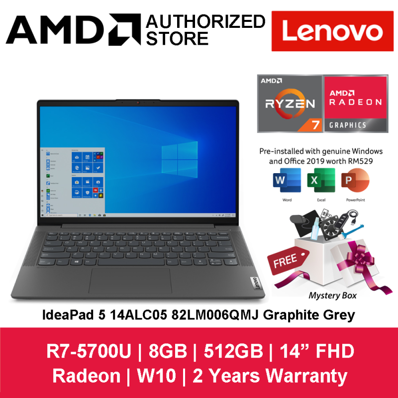 Lenovo IdeaPad 5 14ALC05 82LM006QMJ 14 FHD Laptop Graphite Grey ( Ryzen 7 5700U, 8GB, 512GB SSD, ATI, W10, HS ) Malaysia