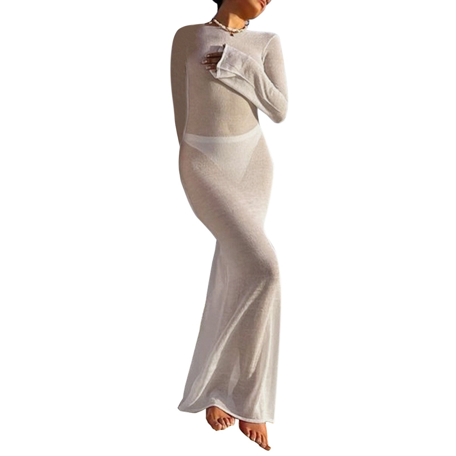 Chic Womenoomph Backless Long Dress Club Party Night Bohemian Beach Holiday Bikini Cover-Ups Dress Sun Protection Bodycon