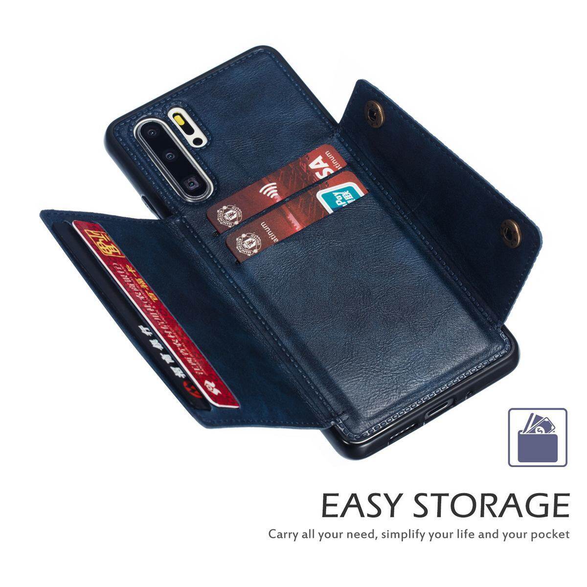 Cho Huawei p30pro da trường hợp nhiều Folio lật Bìa Wallet trở lại trường hợp vỏ, có thể làm việc với gắn trên xe hơi, ẩn thẻ tín dụng ID khe giữ, retro nút kim loại clasp, đứng hỗ trợ