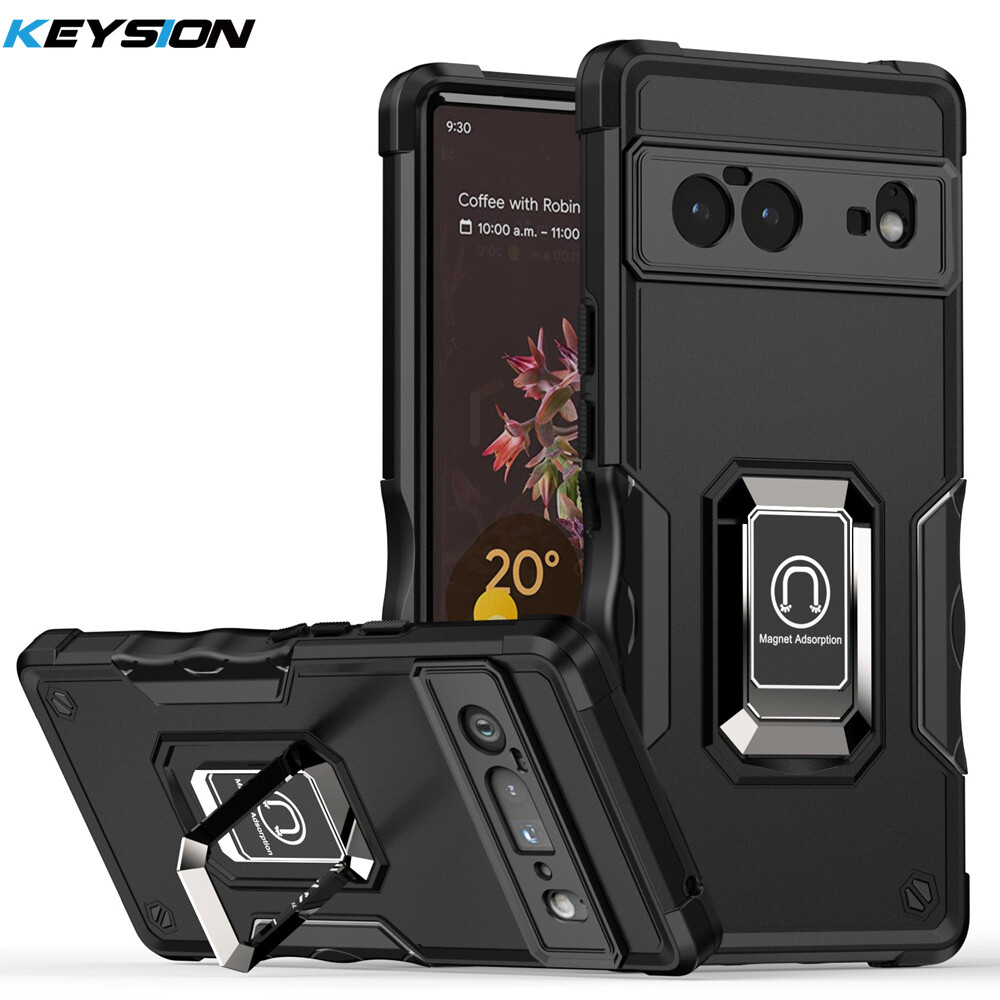 Keysion shockproof armor case for google pixel 6 6 pro silicone + pc metal ring stand phone back cover for google pixel 6 pro