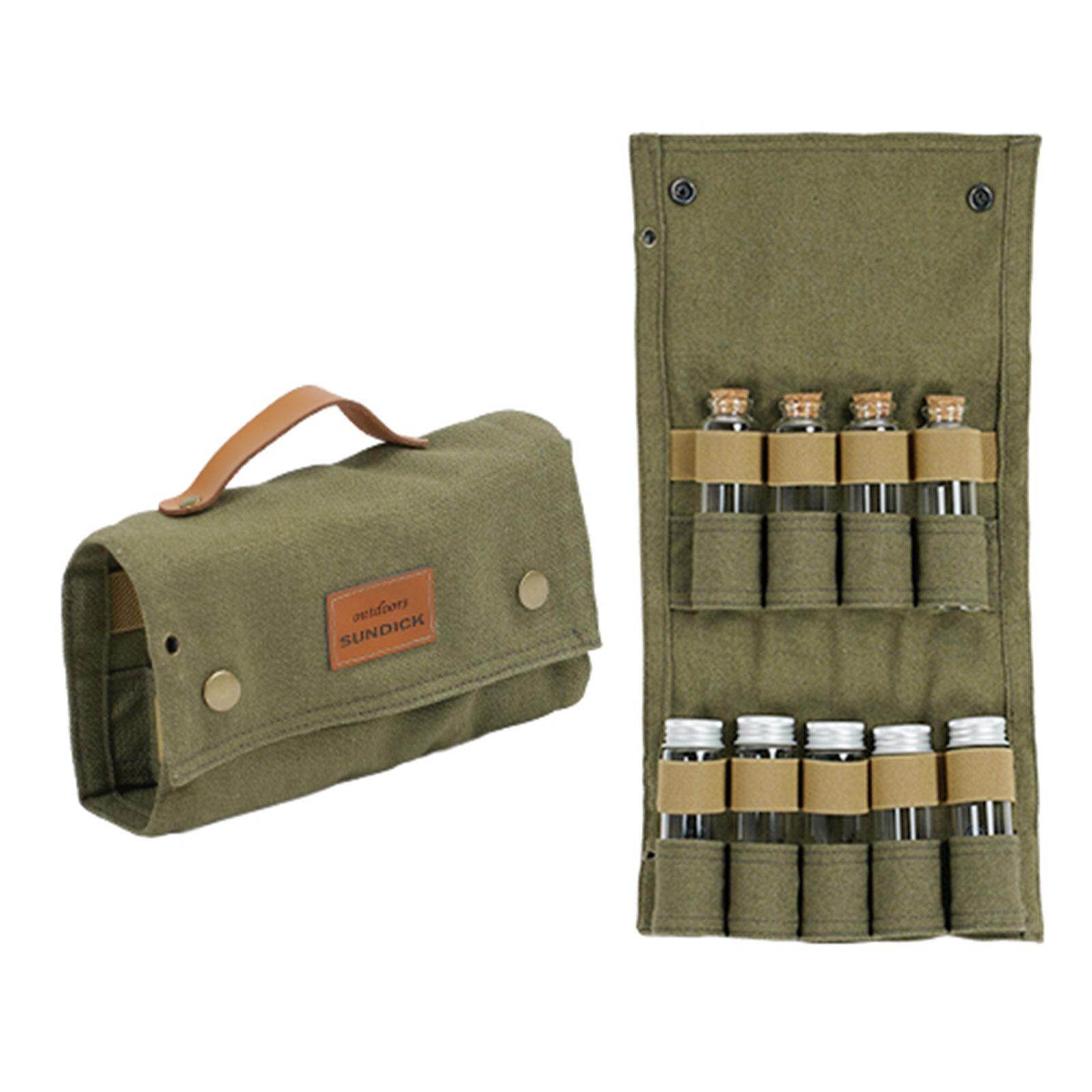 Travel Bags for Storing Seasoning Bottles Silica Glass Bottle with Lids-Sand/Army green