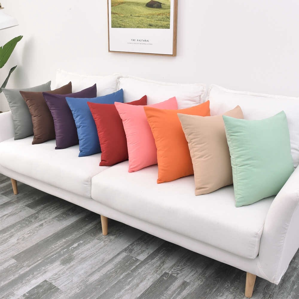 45 X 45cm Plain Solid Color Square Throw Pillow Cushion Cover Home Sofa Decorative Home Garden Decor Pillow Case Plain Solid Color Classic Cotton