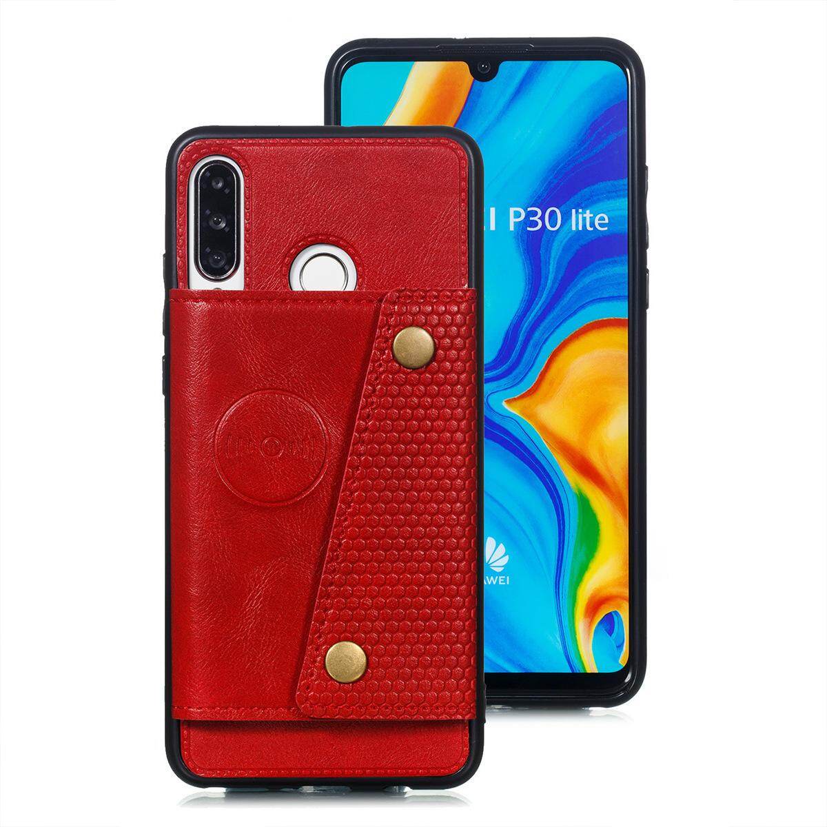 Cho Huawei p30lite & Nova 4E da trường hợp nhiều Folio lật Bìa Wallet trở lại trường hợp vỏ, có thể làm việc với gắn trên xe hơi, ẩn thẻ tín dụng ID khe giữ, retro nút kim loại clasp, đứng hỗ trợ