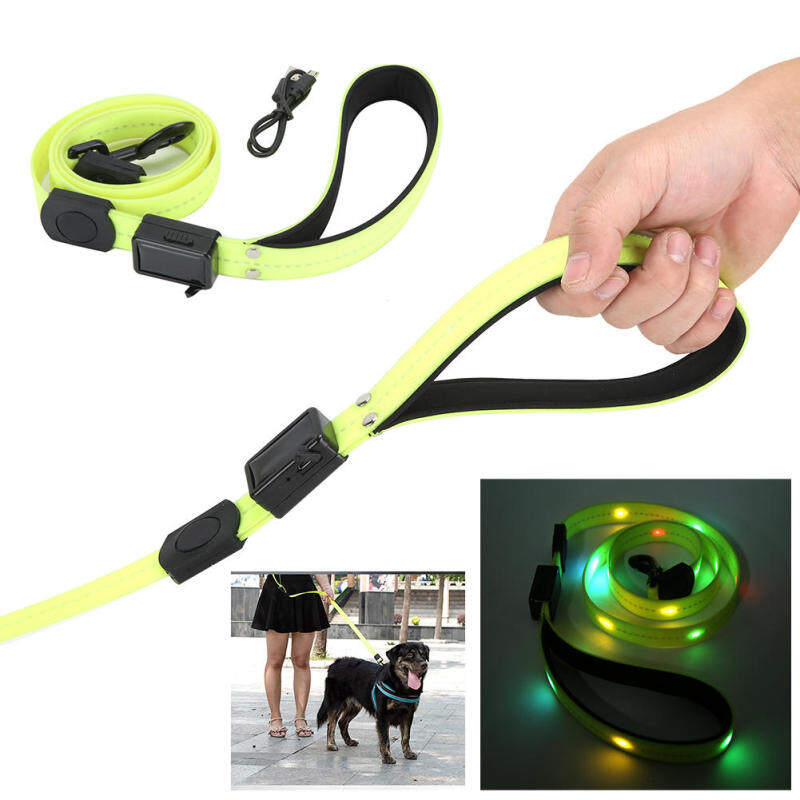 Malolovi PU Phổ Chiếu Sáng LED Hiệu Quả Chống Nước Sạc USB Kéo Dây Dắt Cho Chó Màu Xanh Huỳnh Quang
