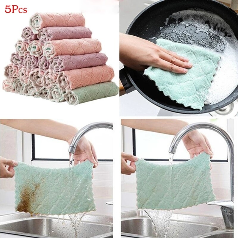 1PC Coconut Shell Cloth as Gift Pack of 5 Premium Absorbent Window Microfiber Cleaning Cloth for Kitchen Furniture 