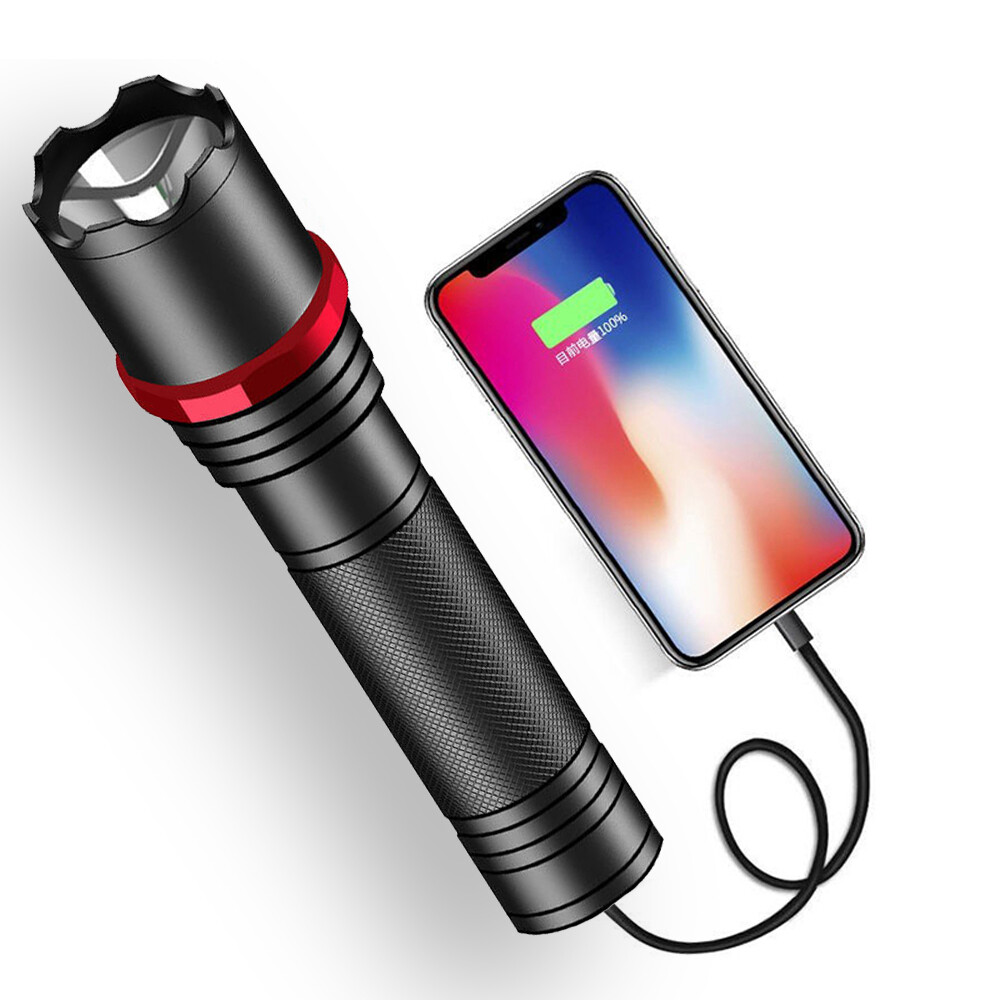 [In stock] Virwir Portable LED Flashlight T6 Light Beads 3 Lighting Modes Flashlight Bicycle Light Camp Torch Use Built-in Battery Be Power Bank