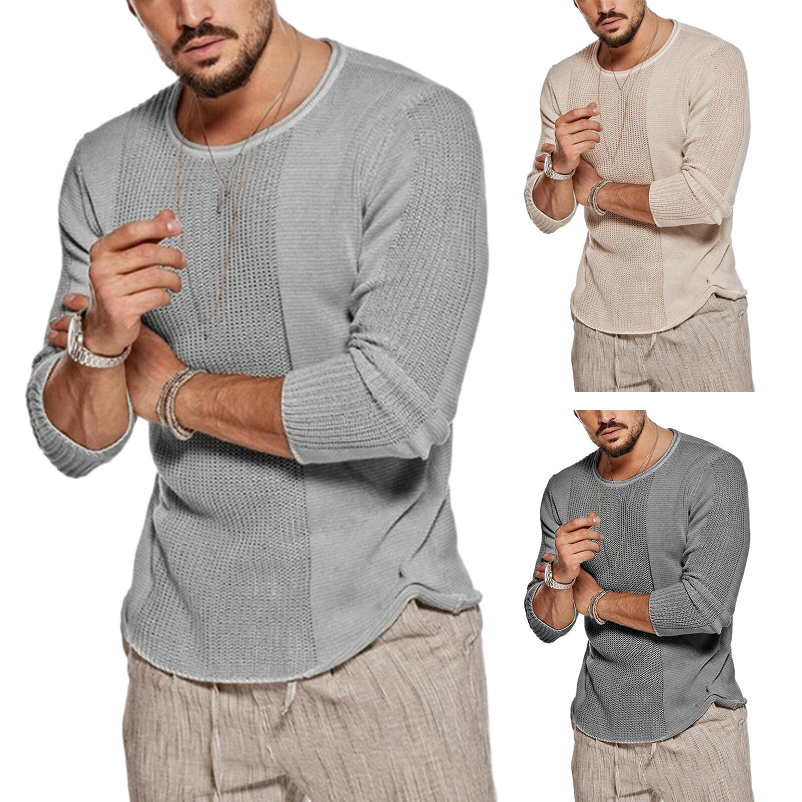 Fashionable Men Sweater Men Round Neck Sweater Men's Knitted Sweater Perfect for Autumn and Winter O-neck Long Sleeve237_voghion.com