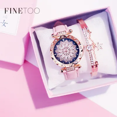 ★FINE TOO★ Fashion Quartz Diamond Flower Wrist Watch Women Waterproof Women Digital Watches Accessories Relo ❤No Box and Bracelet❤