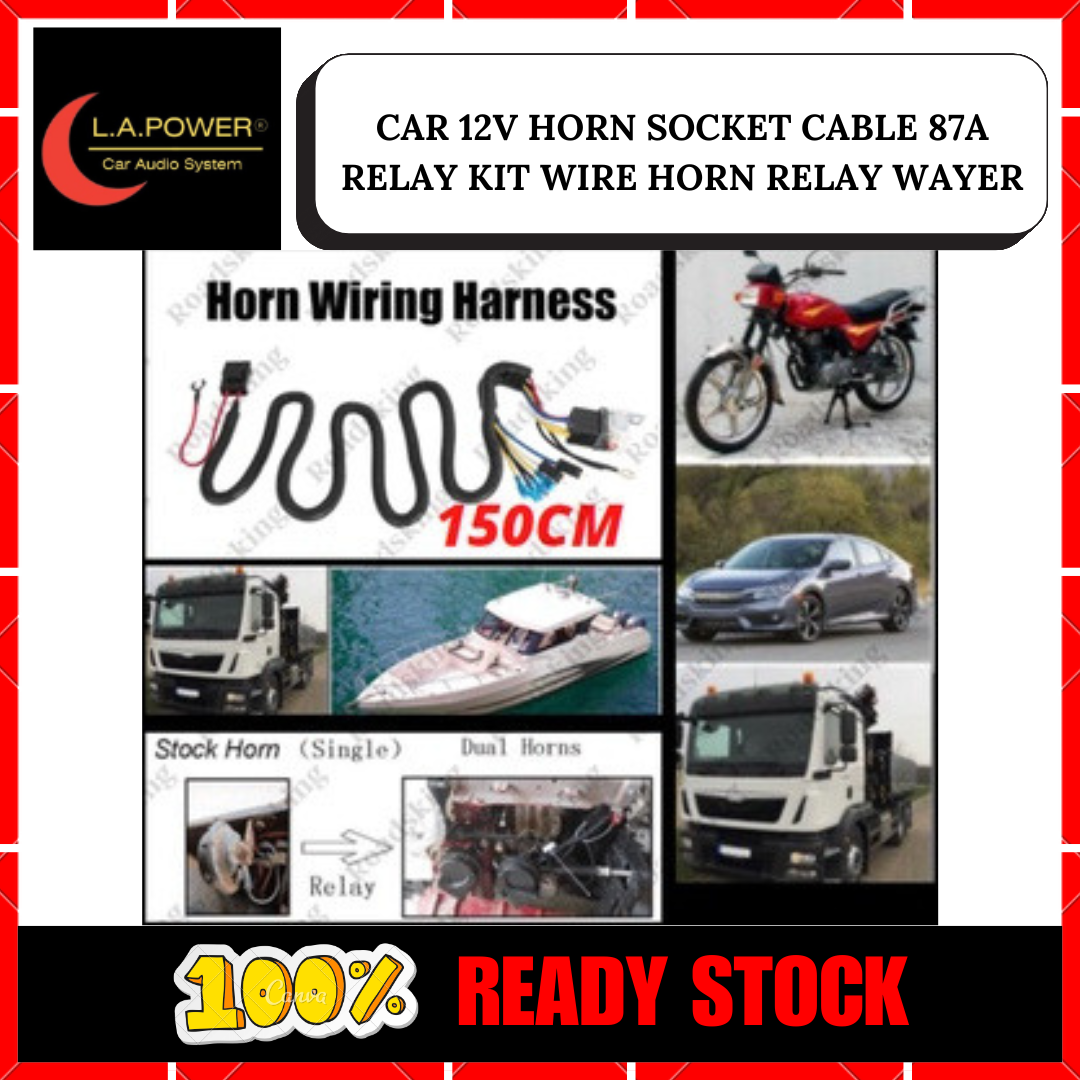 CAR 12V HORN SOCKET CABLE 87A RELAY KIT WIRE HORN RELAY WAYER AKSESORI