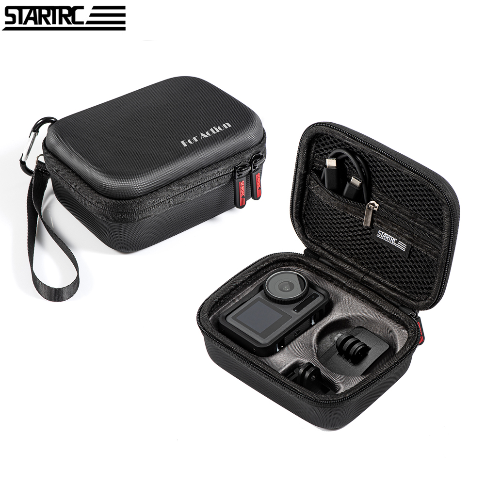 STARTRC Sports Camera Case Digital Camera Case Portable Storage Bag for Camera Protective Bag for Digital Camera with Semi-open Design Compatible with DJI Osmo Action 3/4 Support Camera/Quick Release Adapter Mount/Adhesive Base/Type-C Cable