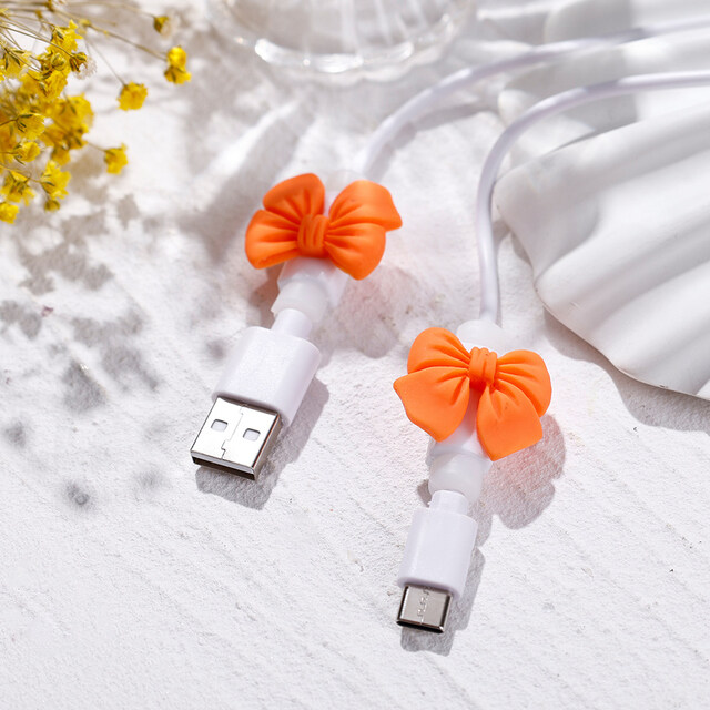Cable Protector Cover Kawaii 3D Bows Data Line Protective Sleeve for Mobile Cell Phone USB Charger Cord Winder Protection Accessories