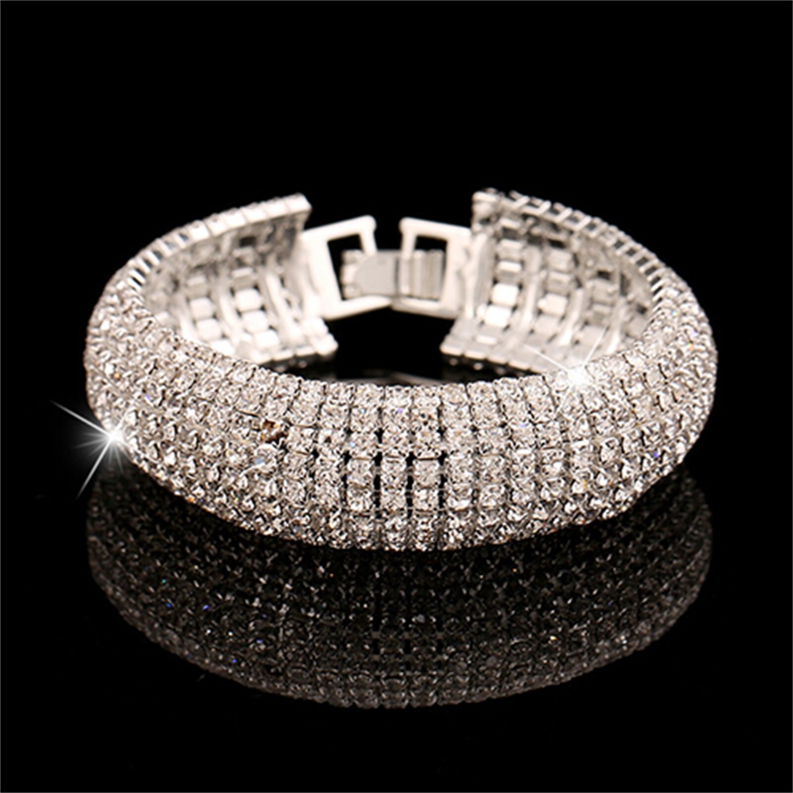 Talent Star Women Roman Style Rhinestone Wide Bangle Bracelet Jewelry Gift for Wedding Party Banquet