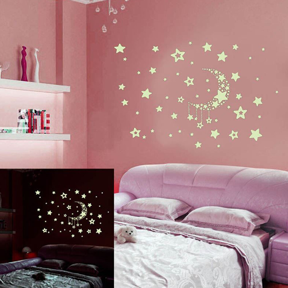 Night Starry Sky Moon Stars DIY Glow in The Dark Luminous Stickers Kids Room Wall Decor Decals for Kids Baby's Bedroom Living Room