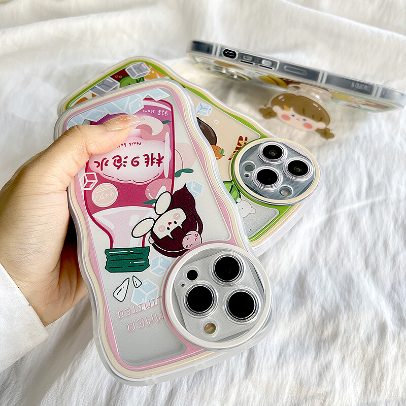 UCUC (Free 8D Holder) Phone Case For iPhone 13 Pro Max 13 mini iPhone 11 Pro Max iPhone 14 Pro Max 14 Plus iPhone 12 Pro Max 12 mini iPhone11pro Casing For Girls Soft Wavy Case Cartoon Girl Shockproof Casing
