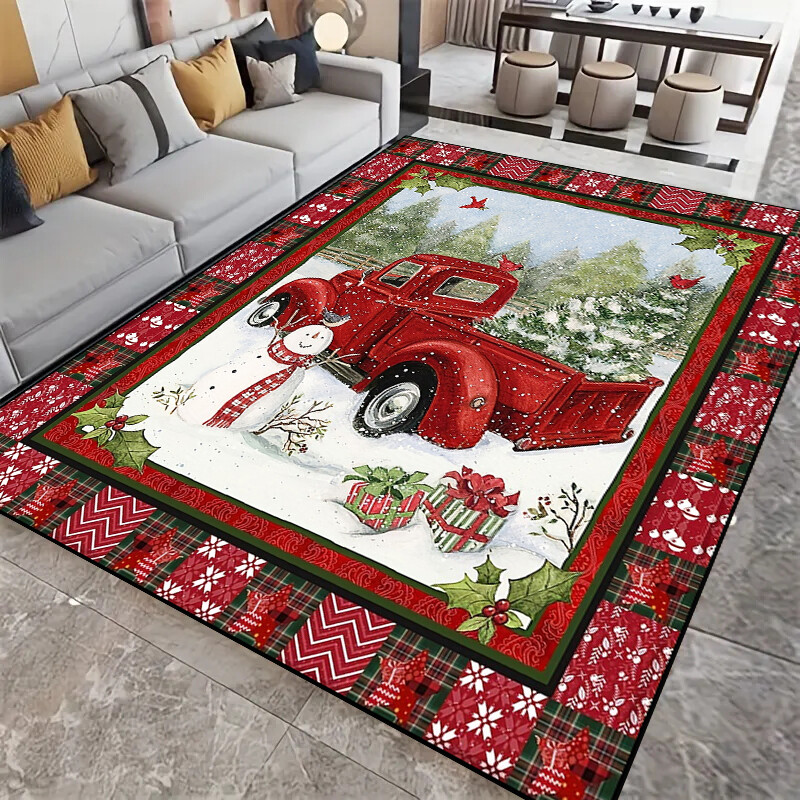 HKStorage 1pc Christmas Red Truck Collage Area Rug, Vintage Red Truck Decor Carpet, Non Slip Christmas Rug For Washable Playroom Bedroom Living Room, Christmas Decoration Suitable For Adults At Home Picnic Travel