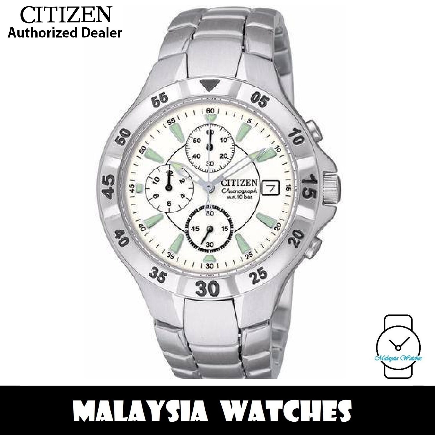 100% Original) Citizen AN3330-51A Quartz Chronograph White Dial