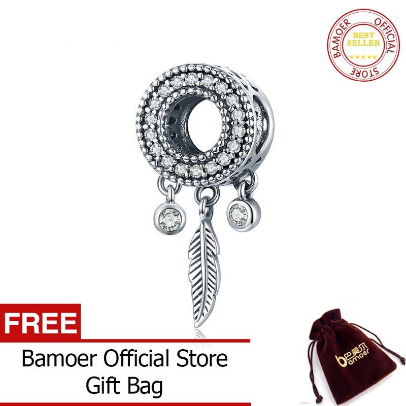 BAMOER Boho Style Feather Charm 925 Sterling Silver Dream Catcher Charms for Original Silver Bracelet or Necklace SCC1550
