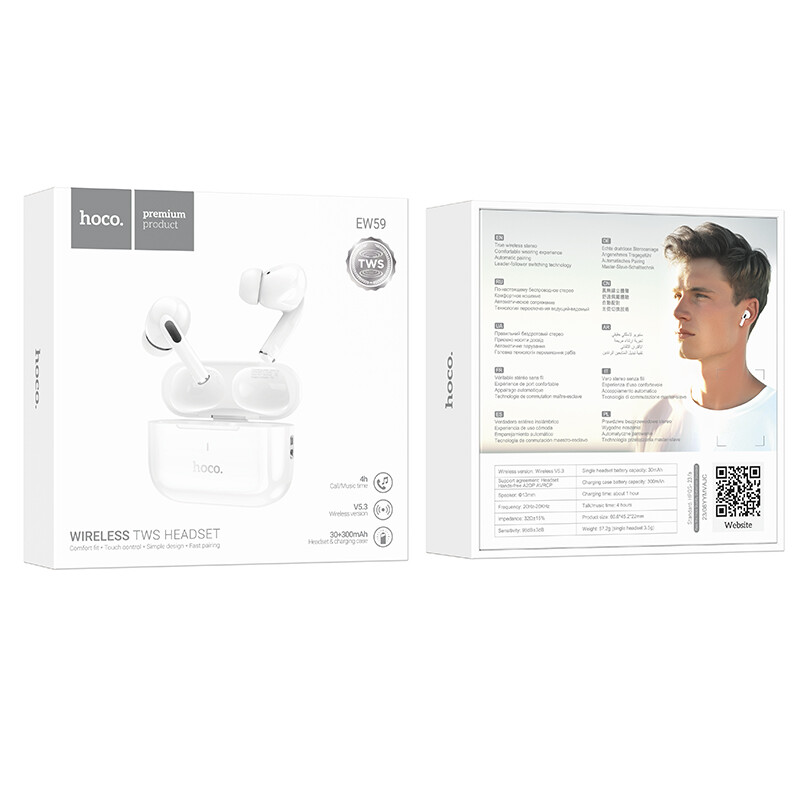[2024] Hoco ew59 không dây chuẩn TWS Tai nghe Stereo Tai nghe Bluetooth Tai nghe nhét tai earbuds có micrô không dây âm thanh stereo hifi Tai nghe v5.3 trầm Bluetooth tuyệt vời cho điện thoại di động phổ thông